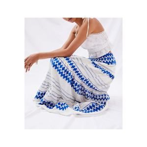 Anthropologie 'Tiered' Blue Cotton Geo Maxi Skirt Size S